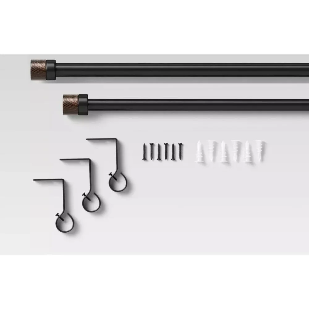 Threshold Dark Walnut Wood Cap Expandable Curtain Rod 36
